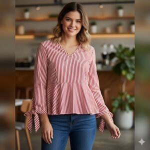 Universal Standard Red and White Striped Blouse